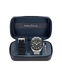 Nautica Men's Analog Silver-Tone Stainless Steel Watch Set, 46mm