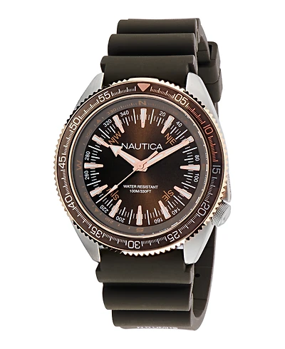 Nautica Men's Analog Brown Polyurethane Watch, 44mm