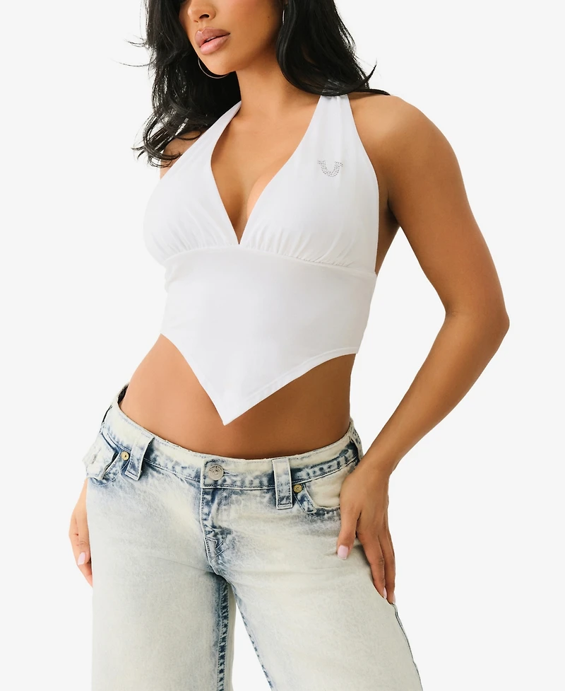 True Religion Women's Bandeau Halter Neck Crop Top