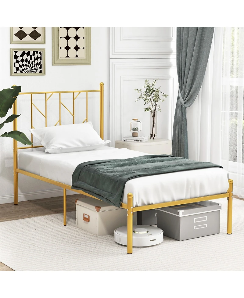 Gymax Twin Size Platform Bed Frame Heavy-duty Metal Bed Frame w/Sturdy Metal Slat Support