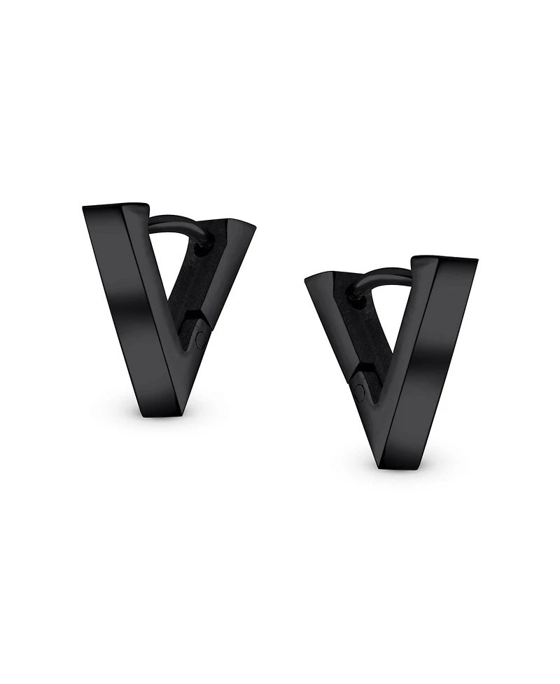 Bling Jewelry Set of 2 Geometric Triangle V-Shaped Black Hoop Huggie Earrings Stainless Steel