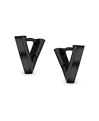 Bling Jewelry Set of 2 Geometric Triangle V-Shaped Black Hoop Huggie Earrings Stainless Steel