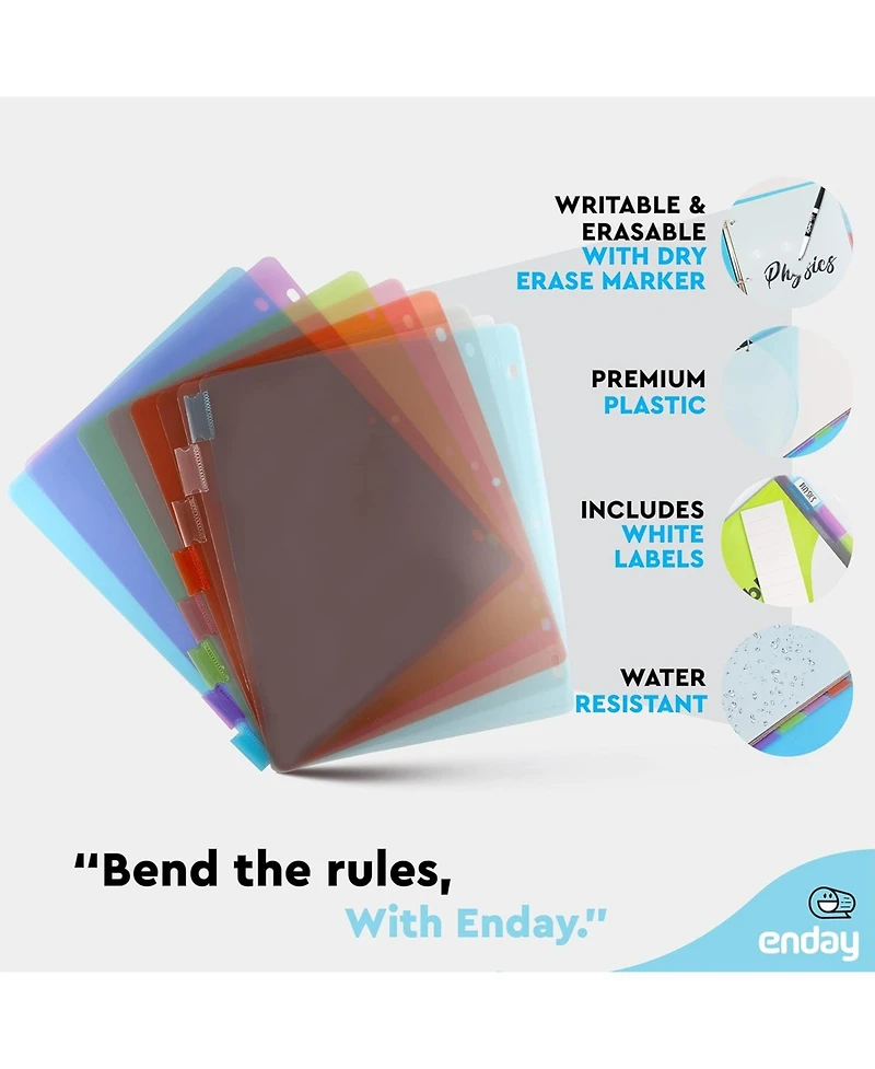 Binder Dividers with Tabs, 8 Dividers for 3 Ring Binder Standard Index Folder Dividers, Plastic Multicolor Dividers with White Insertable Tabs –