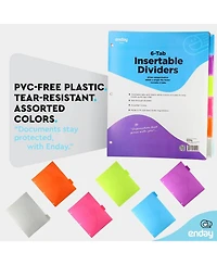 Binder Dividers with Tabs, 8 for 3 Ring Standard Index Folder Dividers, Plastic Multicolor White Insertable Tabs –