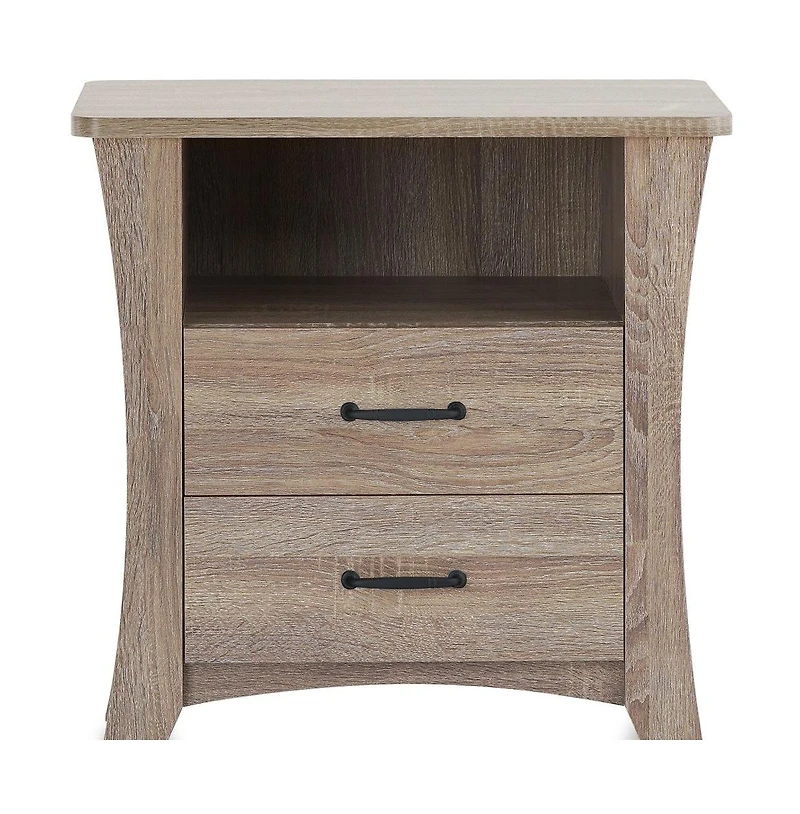 Two Drawer Nightstand for Bedroom Storage and Bedside Organization