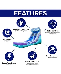 HeroKiddo Ocean Wave 16' Commercial Grade Inflatable Water Slide with Attached Pool and Drainage for Kids and Adults (with Blower), Outdoor Indoor, Bi
