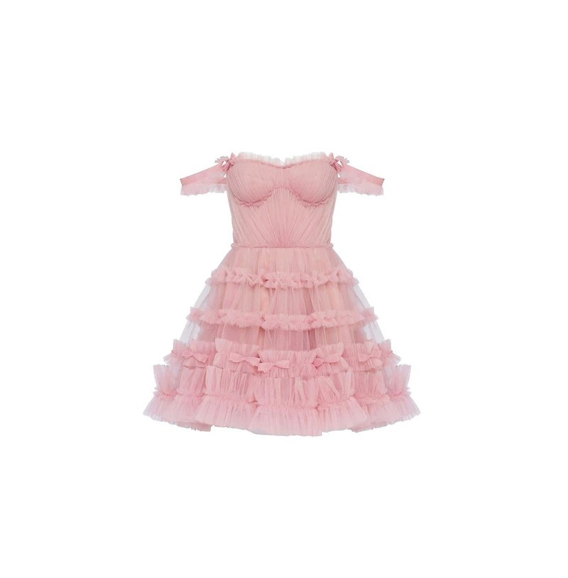 Milla Women's Flirty ruffled tulle mini dress misty rose