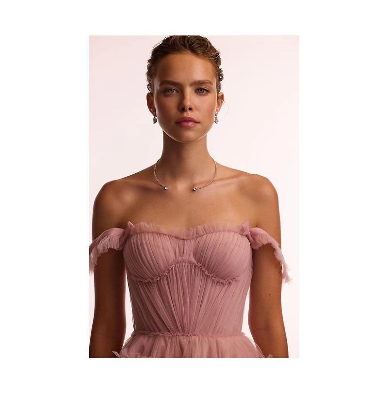 Milla Women's Flirty ruffled tulle mini dress misty rose