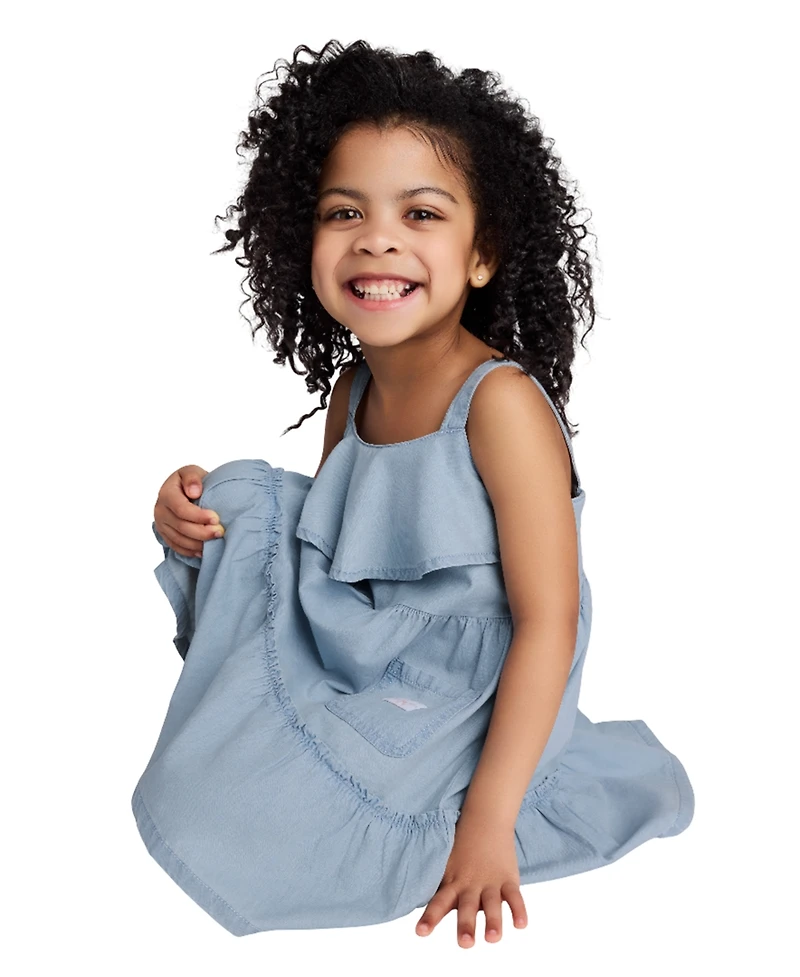 Calvin Klein Toddler and Little Girls Patch Pocket Ruffled Hem Denim Dress