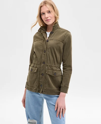 Lucky Brand Women's Zipper and Button Cargo Jacket