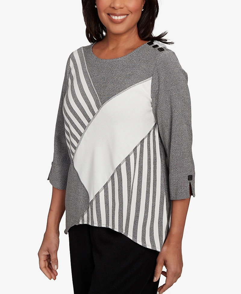 Alfred Dunner Petite Santa Barbara Diagonal Spliced Stripe Top