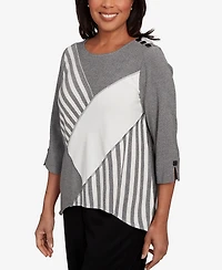 Alfred Dunner Petite Santa Barbara Diagonal Spliced Stripe Top
