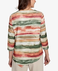 Alfred Dunner Petite Copper Canyon Watercolor Stripe Crew Neck Top