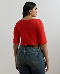 Lauren Ralph Plus Stretch Cotton Boatneck Top