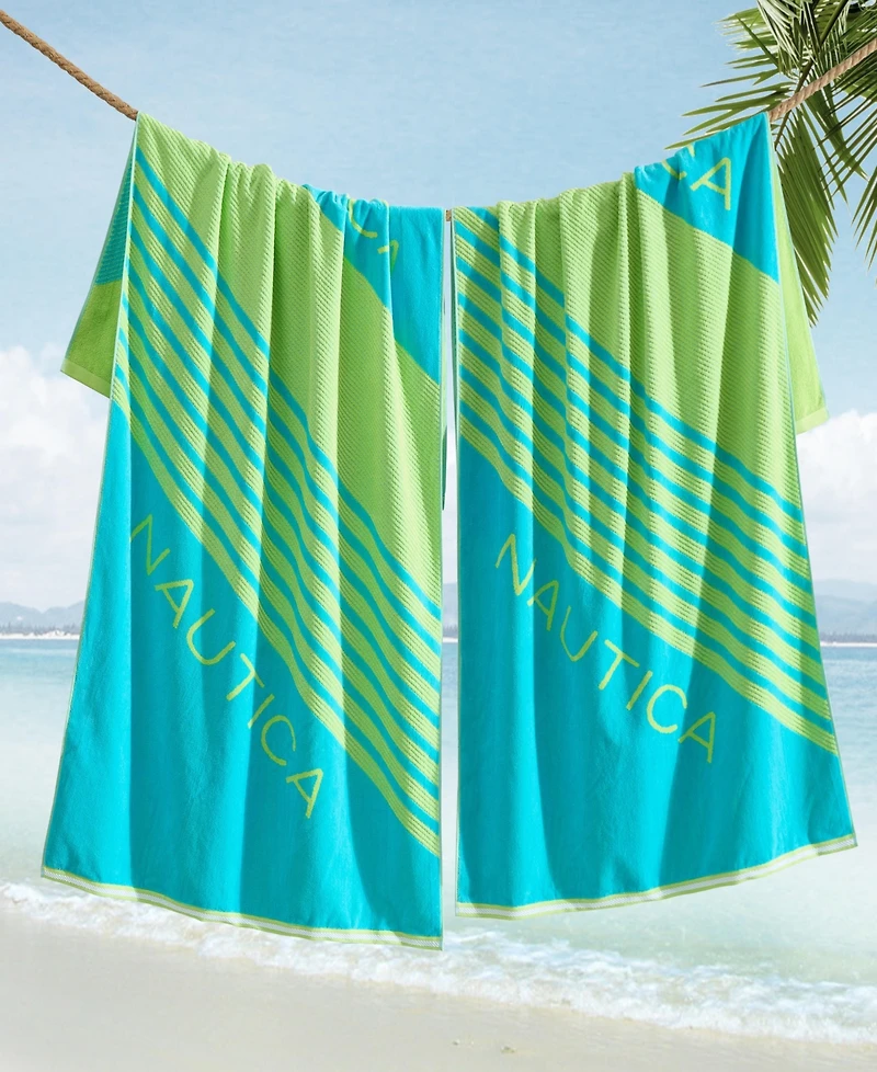 Nautica Tilted Logo Jacquard Beach Towel Set, 68" X 36"
