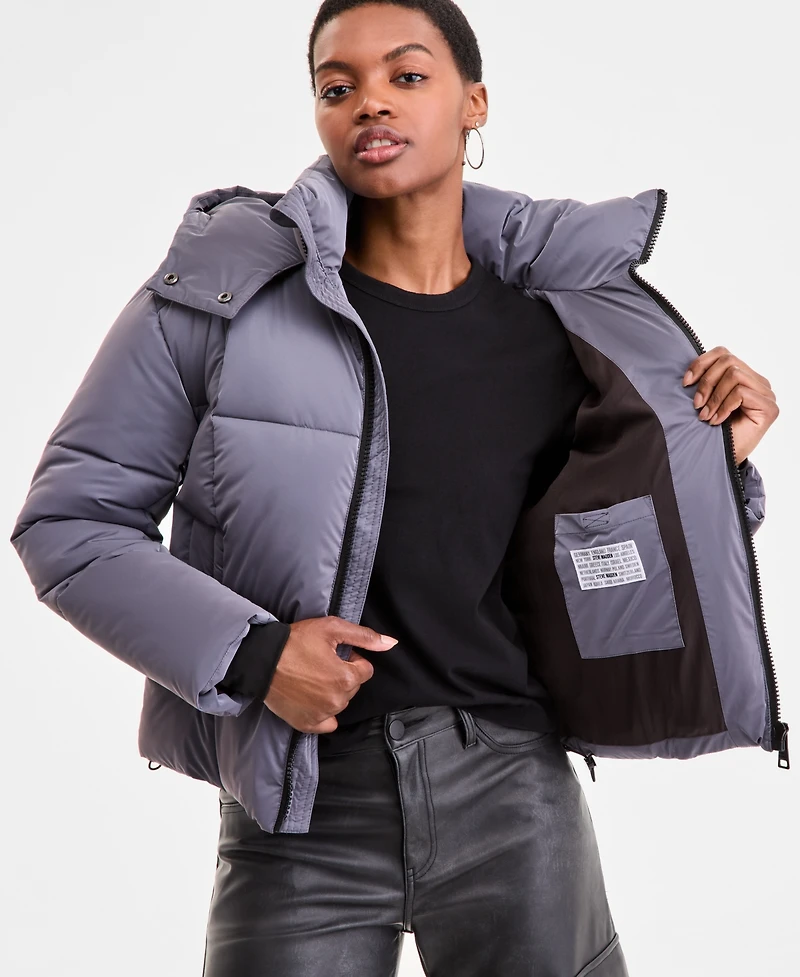 Steve Madden Women's Cropped Hooded Puffer Coat