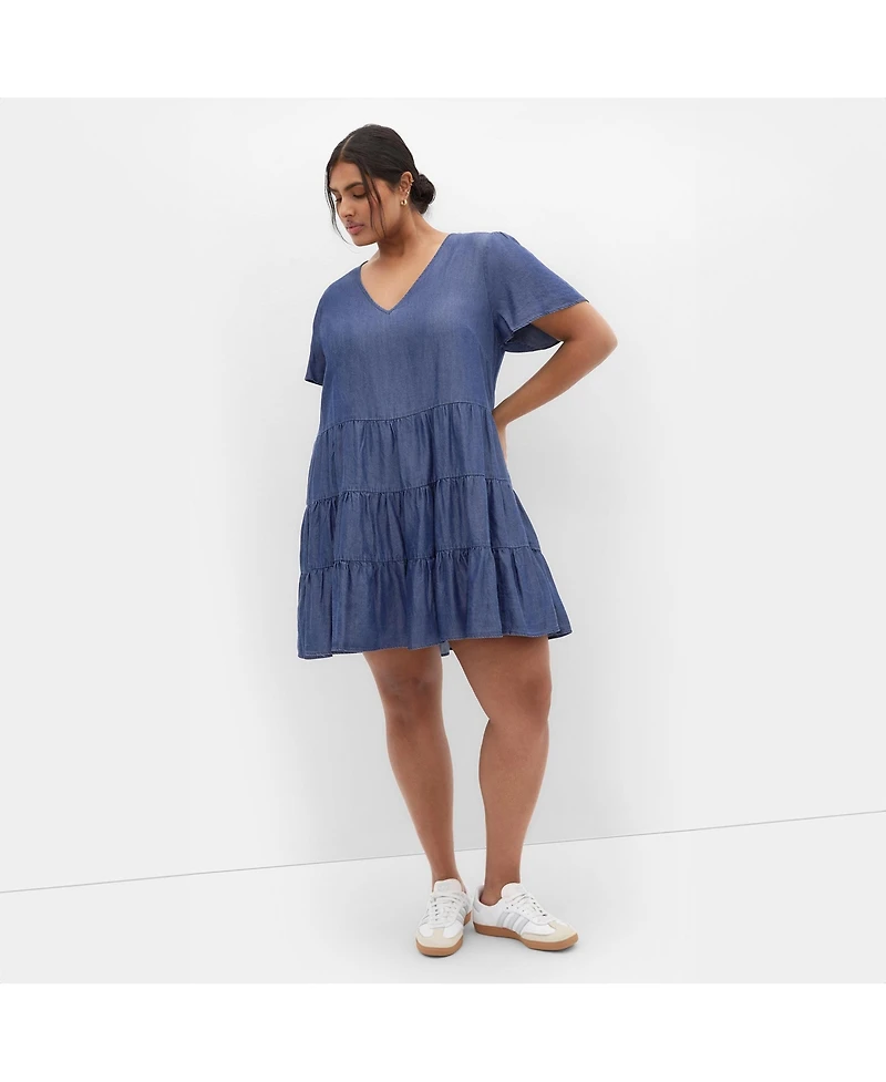 City Chic Plus Denim Tier Dress
