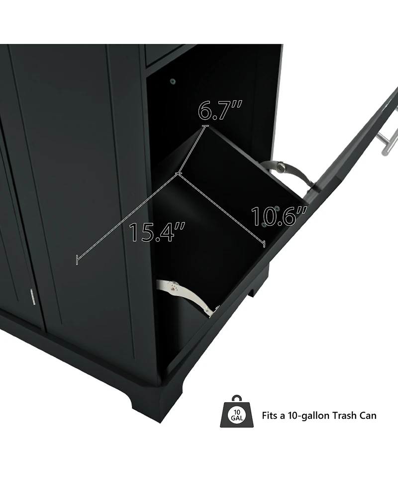 Streamdale Fluted Kitchen Island Cart Trash Storage, Power, Drawers