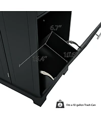 Streamdale Fluted Kitchen Island Cart Trash Storage, Power, Drawers