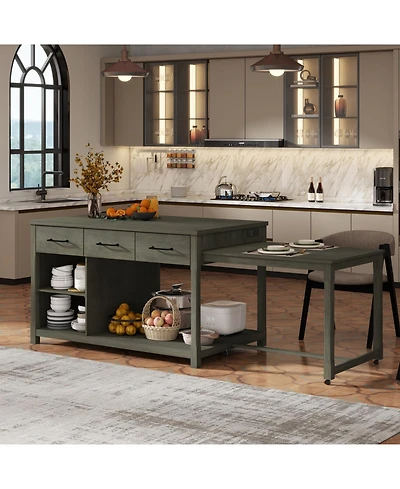 Streamdale Extendable Kitchen Island Cart w/ Power Outlets & Storage