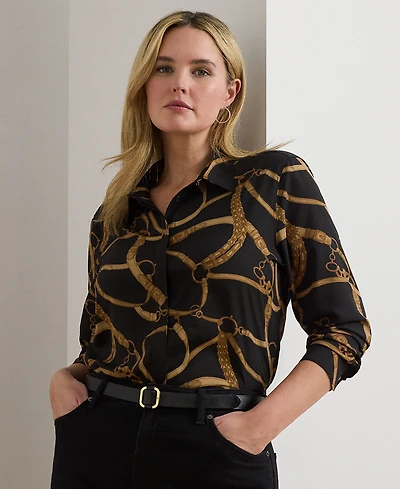 Lauren Ralph Plus Classic-Fit Belting-Print Crepe Shirt