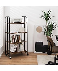 Folding Kitchen Utility Serving Island Cart with Storage Shelves