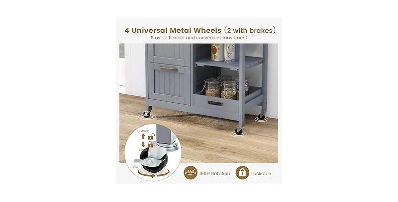 Rolling Kitchen Island Utility Storage Cart with 3 Large Drawers