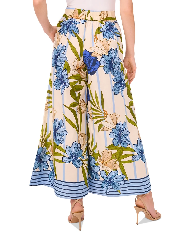 CeCe Women's Printed High-Rise Wide-Leg Pull-On Pants