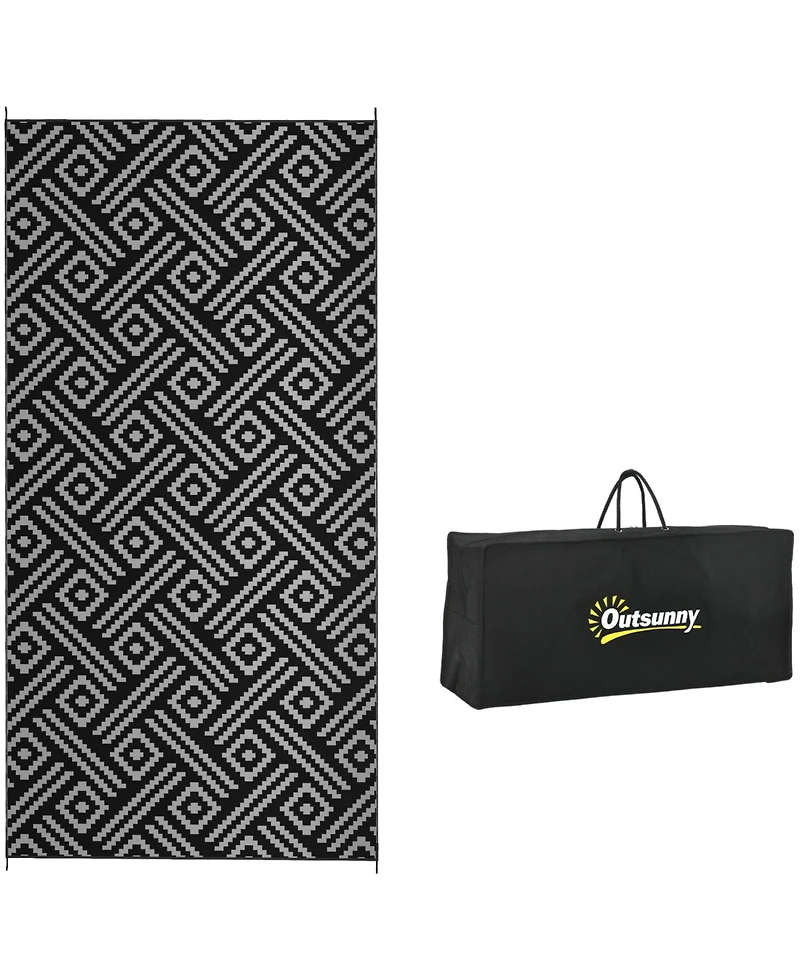 Reversible Outdoor Rug, 9' x 18' Waterproof Plastic Straw Floor Mat, Portable Rv Camping Carpet with Carry Bag, Large Floor Mat for Backyard, Deck, Pi