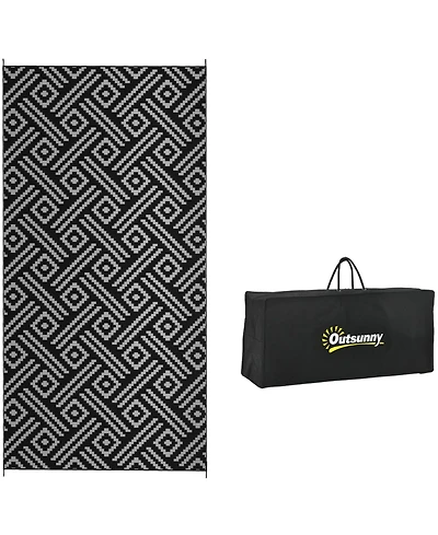 Reversible Outdoor Rug, 9' x 18' Waterproof Plastic Straw Floor Mat, Portable Rv Camping Carpet with Carry Bag, Large Floor Mat for Backyard, Deck, Pi