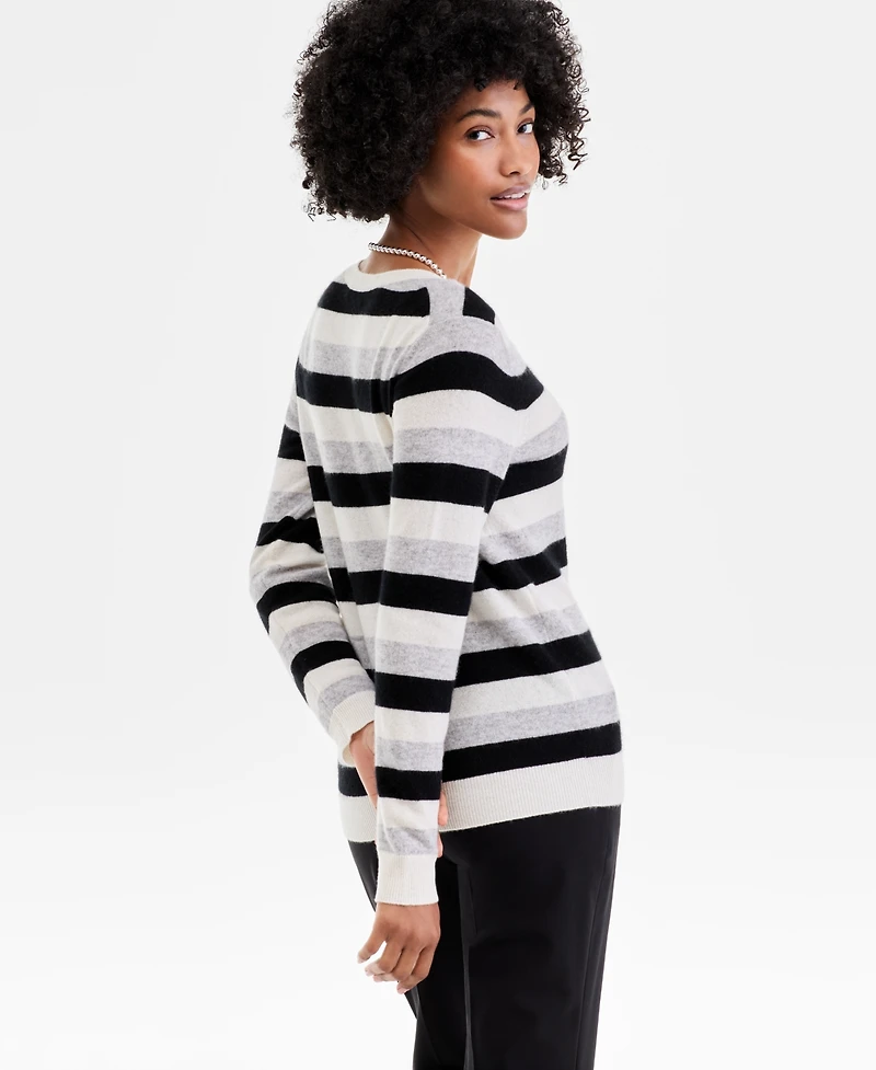 Charter Club Women's 100% Cashmere Striped V-Neck Sweater, Macy's Exclusive