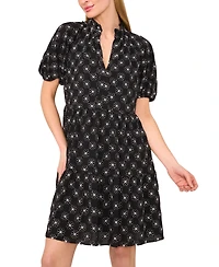 CeCe Women's Printed Puff-Sleeve Baby Doll Dress