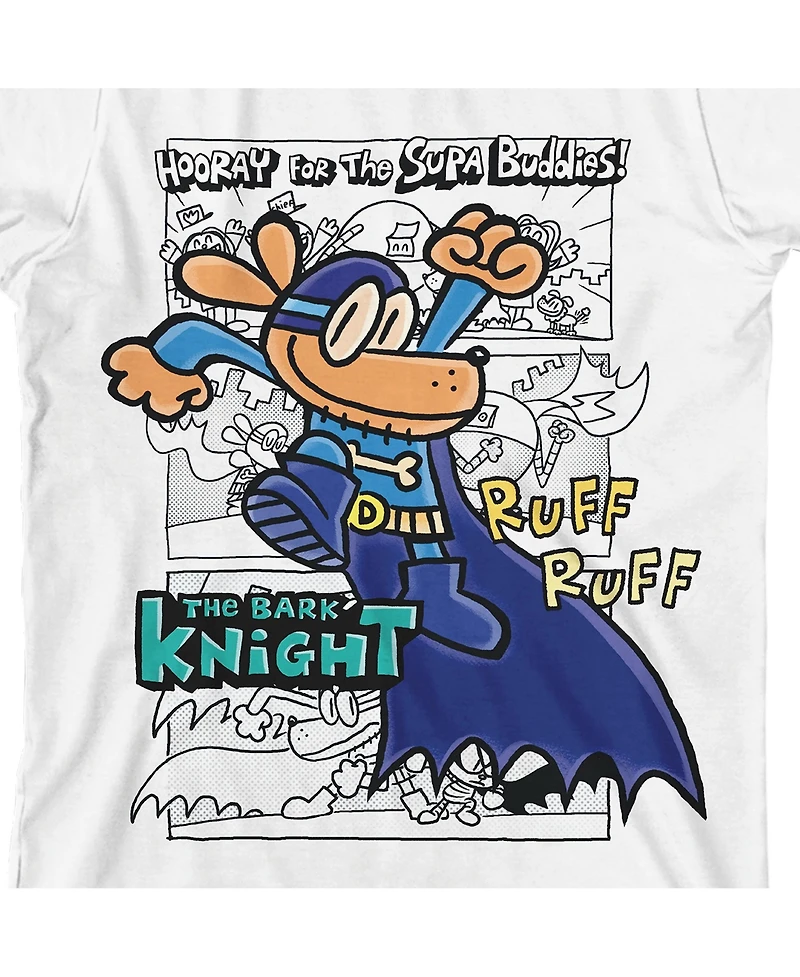 Dog Man Boys Hand-Drawn Bark Knight & Logo Youth White Crew Neck Short Sleeve T-shirt-xl