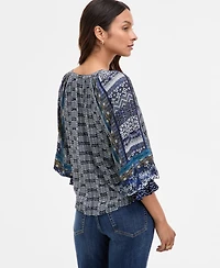 Liverpool Los Angeles Women's Printed Balloon-Sleeve Button-Front Blouse