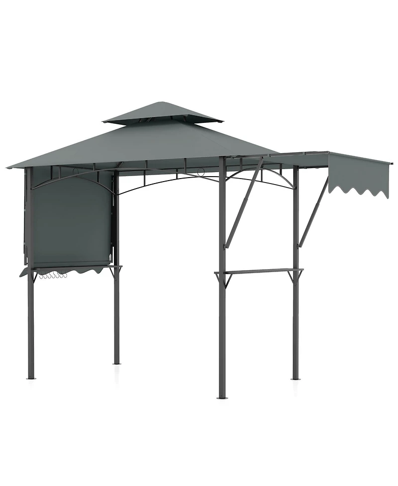 13 x 5 Feet Grill Gazebo with Dual Side Awnings and 2 Shelves Adjustable Shadow
