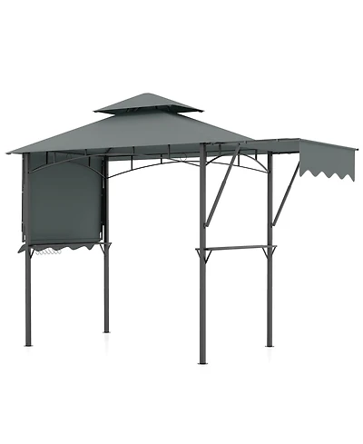 13 x 5 Feet Grill Gazebo with Dual Side Awnings and 2 Shelves Adjustable Shadow