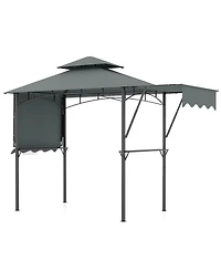 13 x 5 Feet Grill Gazebo with Dual Side Awnings and 2 Shelves Adjustable Shadow