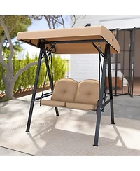 2-Person Outdoor Porch Swing with A-Shaped Metal Stand and Adjustable Canopy