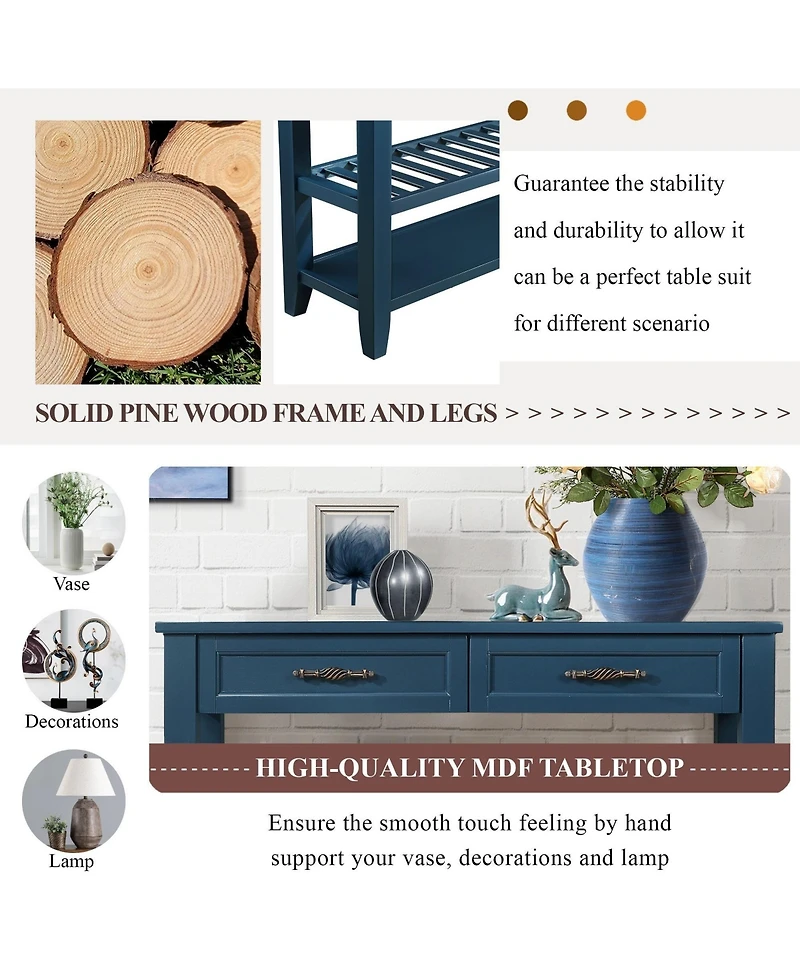 Streamdale Mid-Century Navy Blue Console Sofa Table