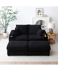 Streamdale Corduroy Loveseat with Ottomans & Pillows