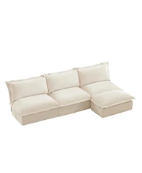 Armless Modular Sectional: Cream Chenille, Reversible Ottoman, Free Combination