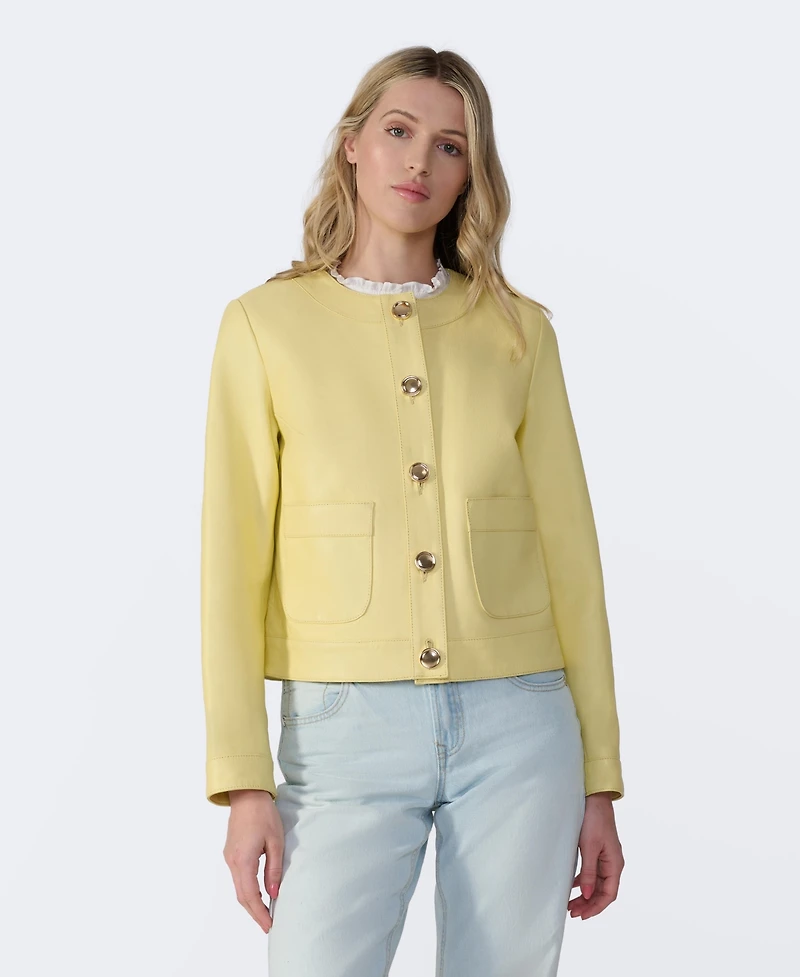 Furniq Uk Women's Cropped Leather Jacket With Gold Buttons, Created for Macy s