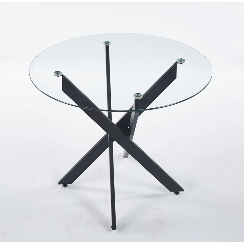 Streamdale Black Glass Dining Table with Cross Metal Legs