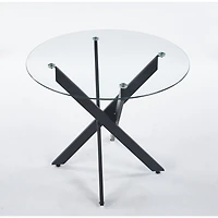 Streamdale Black Glass Dining Table with Cross Metal Legs