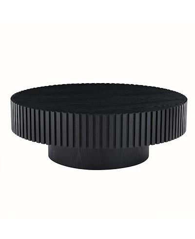 31.49" Nesting Round Wood Coffee table for Apartment, Modern Living Room Coffee Table with Sturdy Pedestal