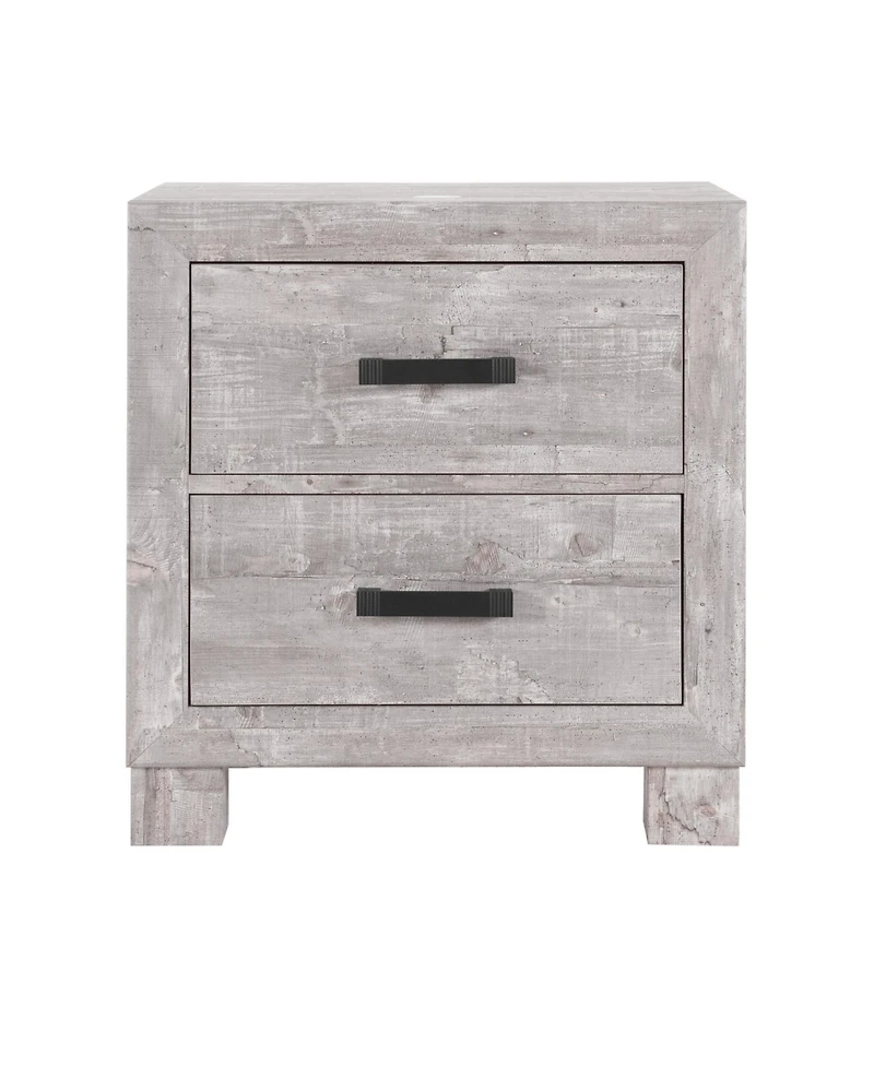 2-Drawer Distressed Nightstand – Rustic Bedside Table with Storage