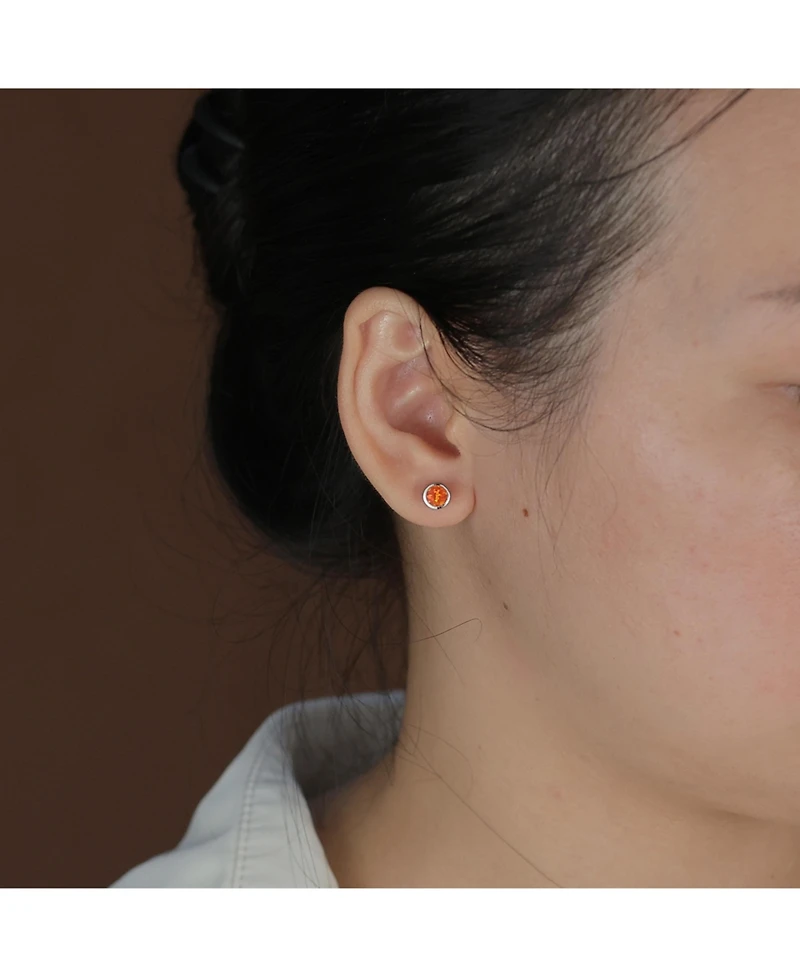 Bling Jewelry Classic Iridescence Bezel Setting Flat Round Circle Created Orange Fire Opal Stud Earrings Gold Plated .925 Sterling Silver Small 5MM