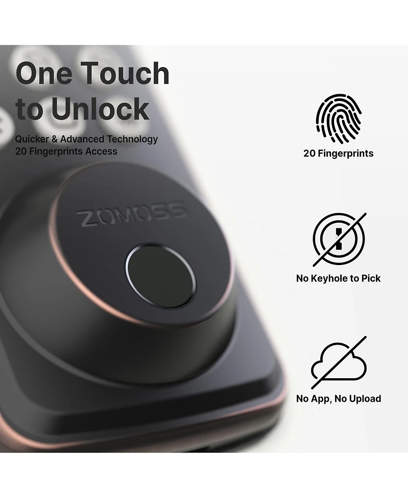 Zachvo Fingerprint Door Lock Keyless Deadbolt, Electric Door Locks with Keypads and Emergency Charging Port
