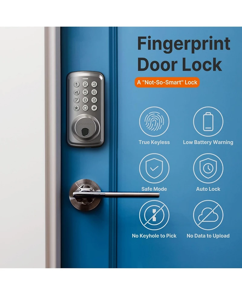 Zachvo Fingerprint Door Lock Keyless Deadbolt, Electric Door Locks with Keypads and Emergency Charging Port