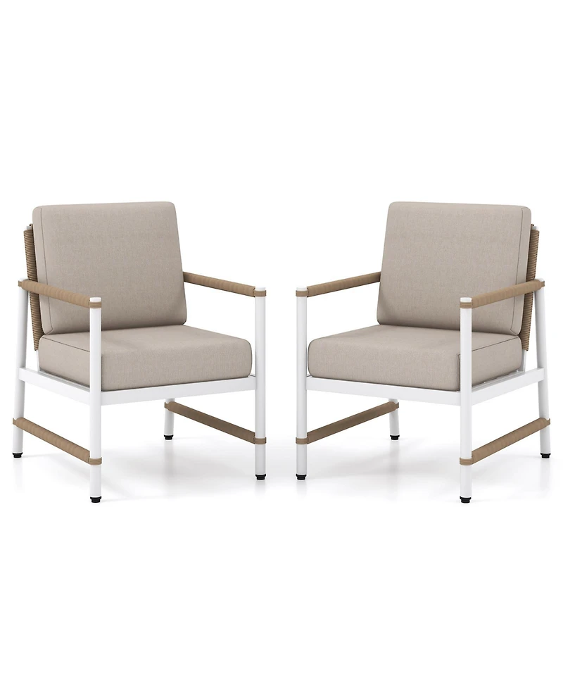 2 Packs Patio Aluminum Sofa with Wicker Backrest and Armrests